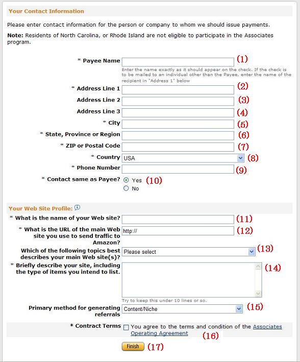 Amazon.com アフィリエイト 住所、サイト内容の登録